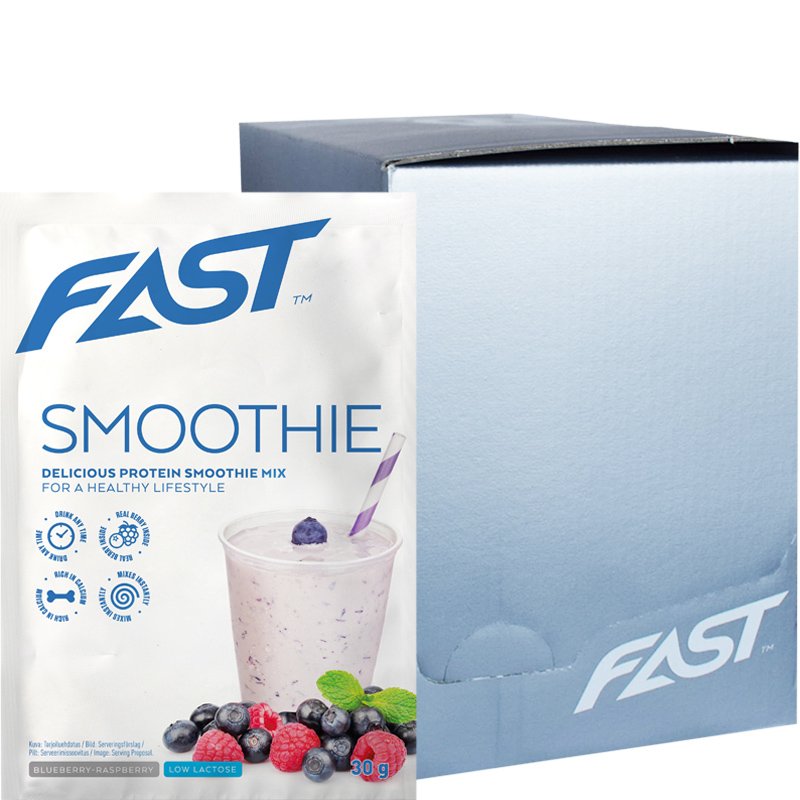 Laatikollinen Proteiinijauhepussia "Smoothie Blueberry & Raspberry" 20 x 30g - 75% alennus