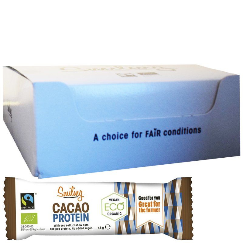 Laatikollinen Luomu Proteiinipatukoita "Kaakao" 20 x 45g - 44% alennus