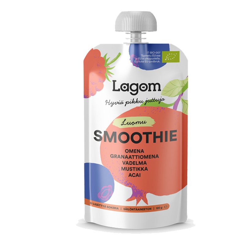 Luomu Smoothie Omena, Granaattiomena, Vadelma, Mustikka & Acai - 19% alennus