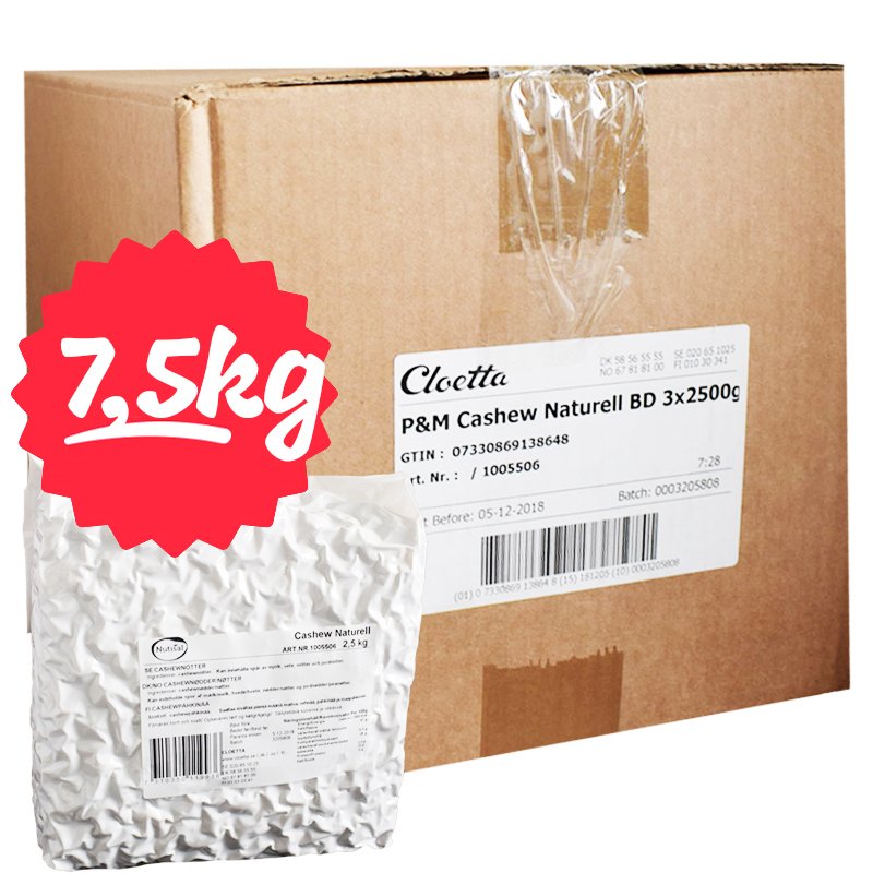 Laatikollinen cashew-pähkinöitä 3x2500g - 71% alennus