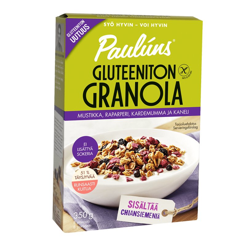 Granola Mustikka, Raparperi, Kardemumma & Kaneli - 27% alennus