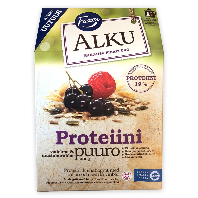 Proteiinipuuro Vadelma & Mustaherukka 400g - 43% alennus