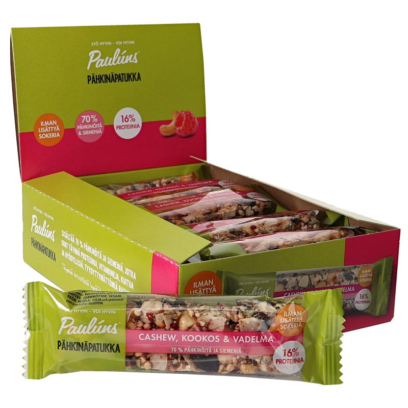Pähkinäpatukat Cashew, Kookos & Vadelma 15kpl - 70% alennus