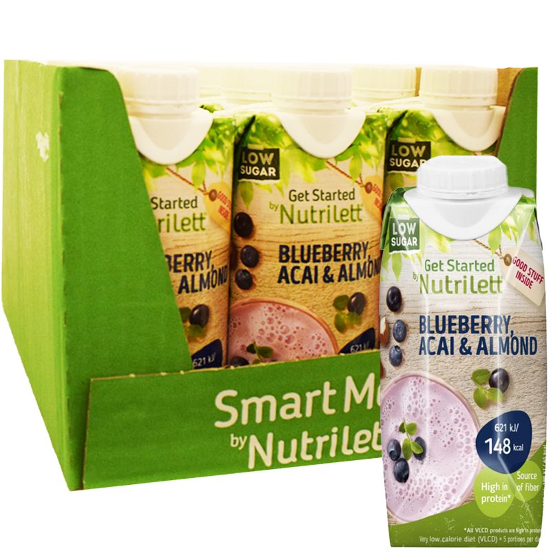 Laatikollinen Ateriankorvikkeita "Blueberrry, Acai & Almond" 12 x 330ml - 31% alennus