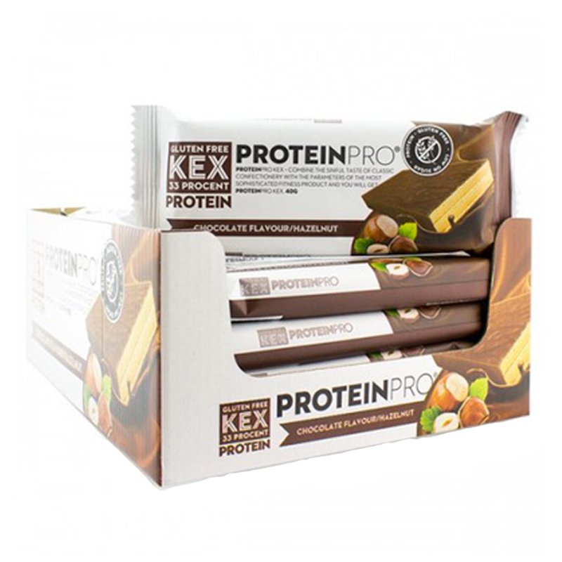Laatikollinen proteiinikeksejä "Chocolate & Hasselpähkinä" 20 x 40 g - 50% alennus