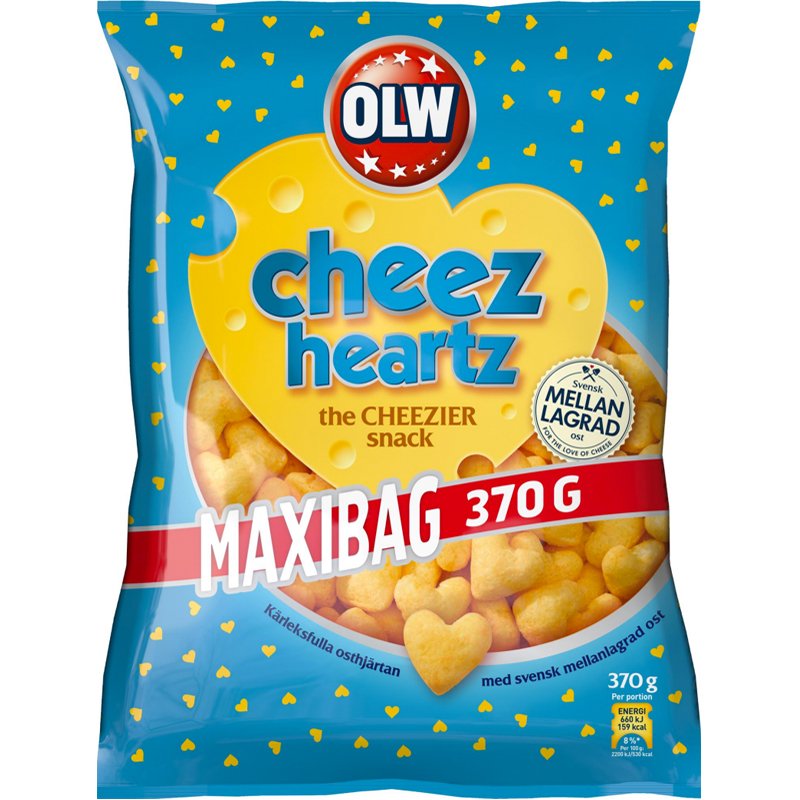 Juustosnacksit "Cheez Hearts" 370 g - 33% alennus